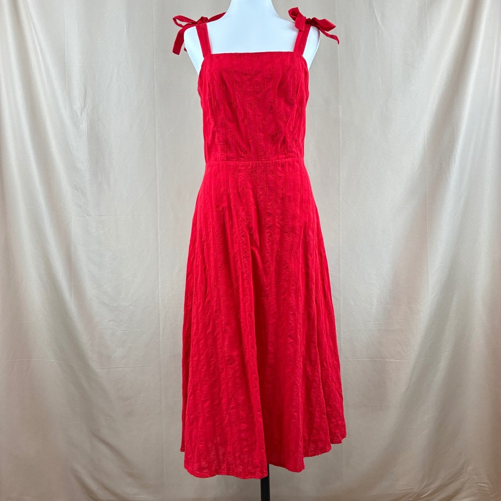 Draper James RSVP Womens L Midi Dress Red Heart Embroidered Cottagecore Summer - Picture 2 of 14